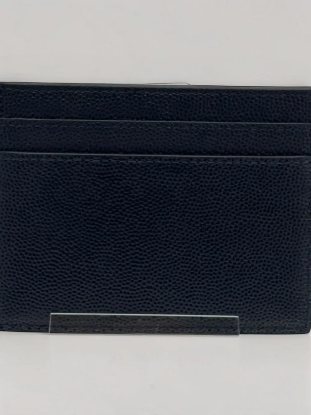 Saint Laurent Paris Dark Blue Grained Leather Card Holder Wallet + Entrupy. cert